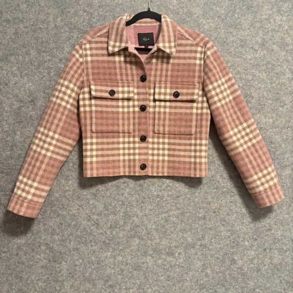 Rails Jacket Women Small Pink Plaid Cropped Button Wool Collared Shacket Pockets - Picture 1 of 16